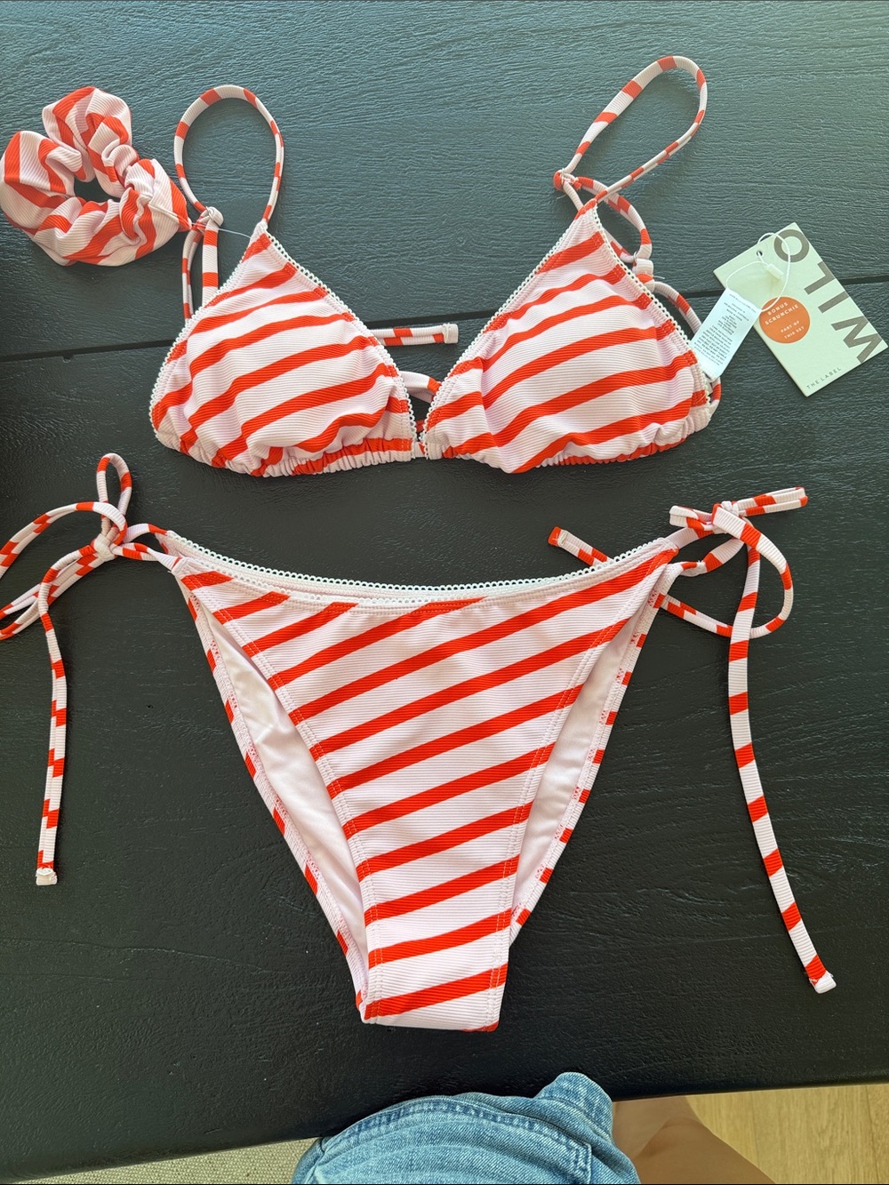 Will The  Label Red & Pink Striped Bikini Set with Scrunchie